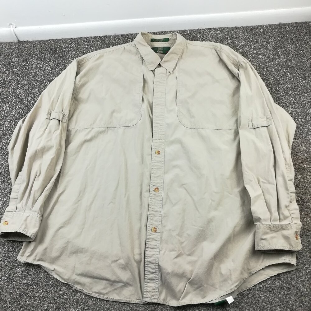 Vintage Orvis Shirt Fishing Vented Tan Button Up Shirt Long Sleeve Mens 2XL